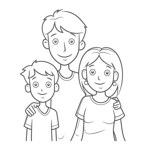 Familie Kleurplaten Voor Kinderen Omtrek Schetstekening Vector Cartoon