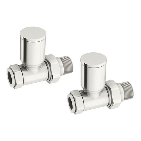 Redroom Straight Round Brushed Nickel Radiator Valve Pack Low Price