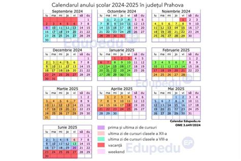 Calendarul Anului școlar 2024 2025 Pentru Județul Prahova Școala