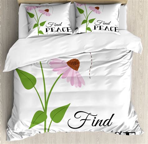 Coneflower Duvet Cover Set King Size Pattern Of Find Peace Typography