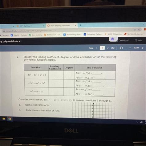 2 Identify The Leading Coefficient Degree And The End Behavior For The Following Polynomial