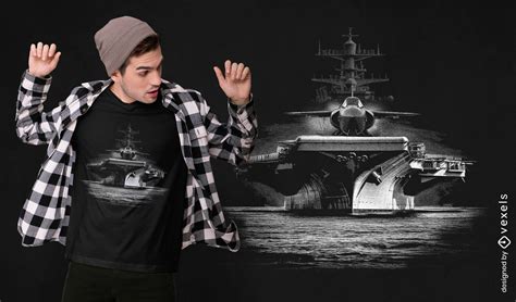 Aircraft Carrier Realistiic T Shirt Design Vector Download