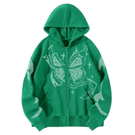 Hwmodou Ladies Sweatshirt Butterfly Printed Turn Down Collar Long