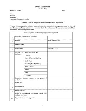 Fillable Online Form GST REG 12 Order Of Grant Of Temporary