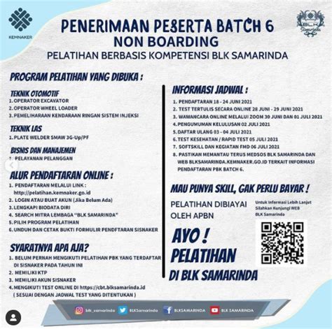 Pendaftaran Pelatihan Kerja Gratis Berbasis Kompetensi Tahap Non