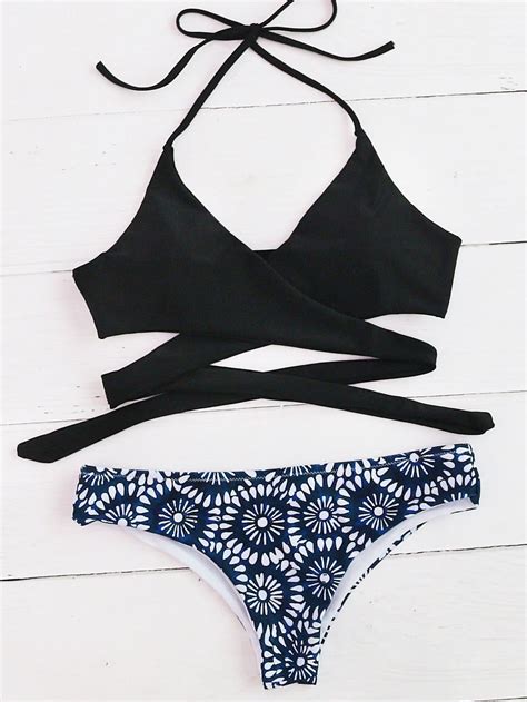 Flower Print Wrap Bikini Setfor Women Romwe