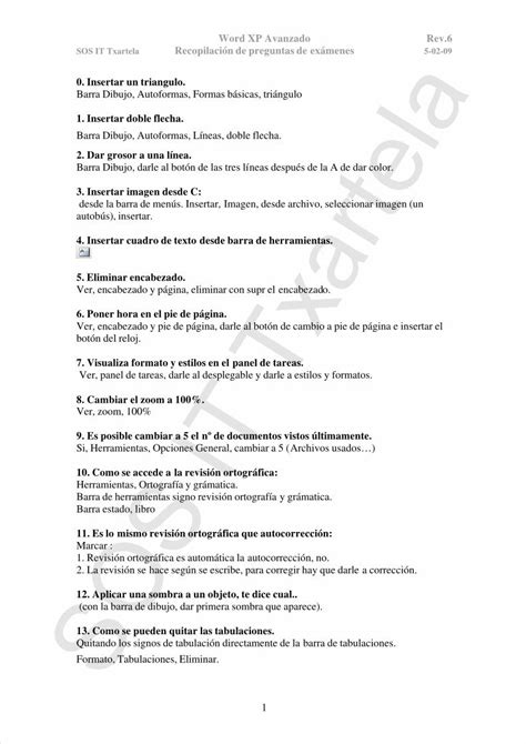 Pdf Word Xp Avanzado Recopilacion De Preguntas De Examenes