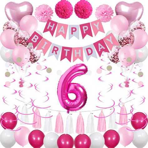 Sweet 6th Birthday Decorations for Girls, Pink and White 6 Happy Birthday Balloons?6th Birthday ...