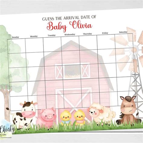 Printable Farm Animals Calendar - Etsy