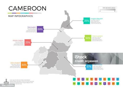 Cameroon Map Infographics With Editable Separated Layers Zones Elements And District Area In