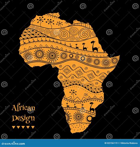 Textured Vector Map Of Africa Hand Drawn Ethno Pattern Tribal