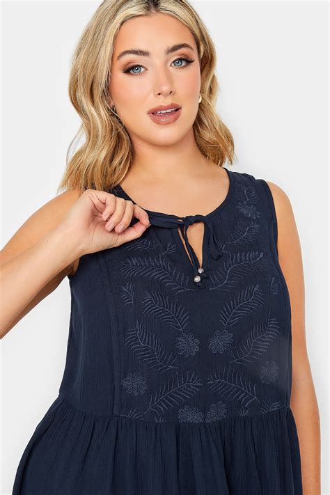 Yours Plus Size Navy Blue Embroidered Peplum Vest Top Yours Clothing