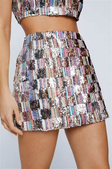 Skirts Sequin Checkerboard Mini Skirt Nastygal