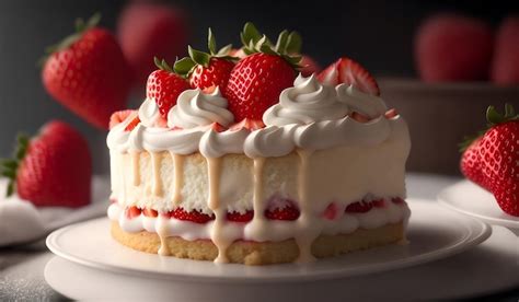 Premium AI Image Delicious Strawberry Cake Background Generative AI