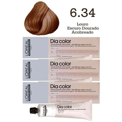Louro Escuro Dourado Acobreado - 3 Unidades Tonalizante 6.34 Louro Escuro Dourado Acobreado Dia Color L ...
