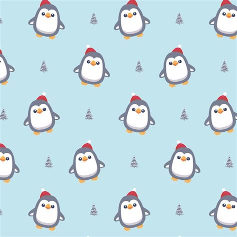 Premium Vector Cute Penguin Christmas Doodle Seamless Pattern