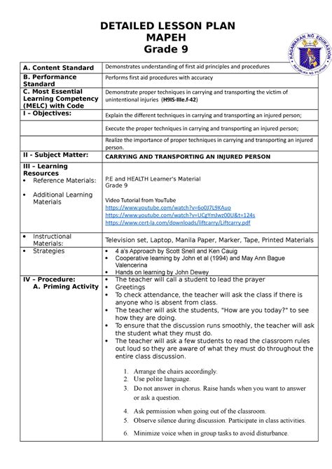 Lesson Plan In Mapeh Semi Detailed Lesson Plan In Mapeh Grade I