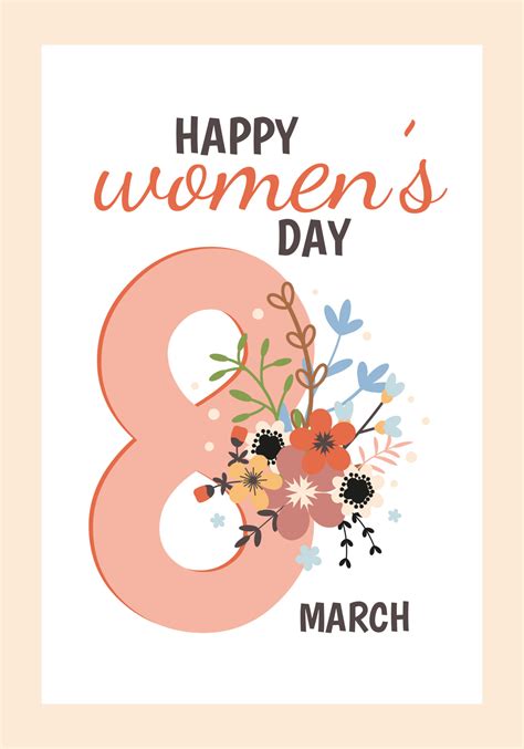 International Womens Day Greeting Card Template 8 March Flowers And