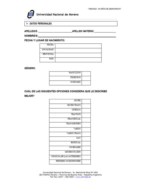 Unm Formulario Datos Personales Pdf