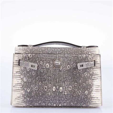 Herm S Kelly Pochette Rare Ombr Lizard With Palladium Hardware For