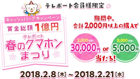 テレボート会員様限定キャッシュバックキャンペーン賞金総額1億円テレボート春のクマホンまつり