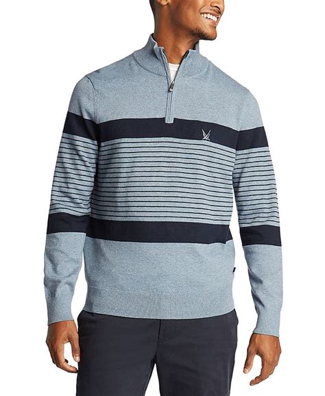 Nautica Mens Blue Sail Navtech Quarter Zip Sweater In Engineered Stripe Created For Macys