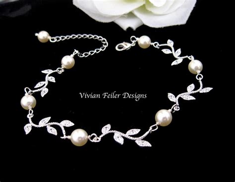 Bridal Pearl Bracelet Vine Wedding Jewelry Cubic Zirconia Etsy