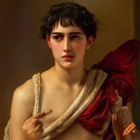 Classic Greek Painting Of A Handsome Man With Light Brown Hair In