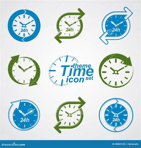 Set Of Graphic Web Vector 24 Hours Timers Around The Clock Flat Stock