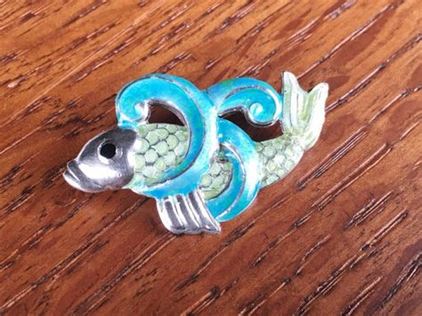 MARGOT DE TAXCO Sterling Silver Enamel Fish Waves Blu Gem