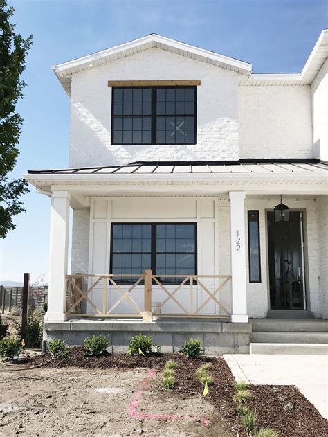 White Brick Metal Roof Black Trim Windows Studio Mcgee Modern