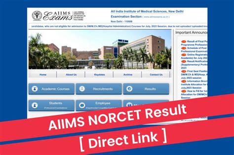 Aiims Norcet Result Rank Card Aiimsexams Ac In Direct Link