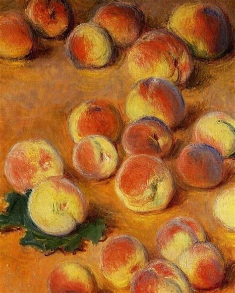 An Oil Painting Of Peaches On A Table