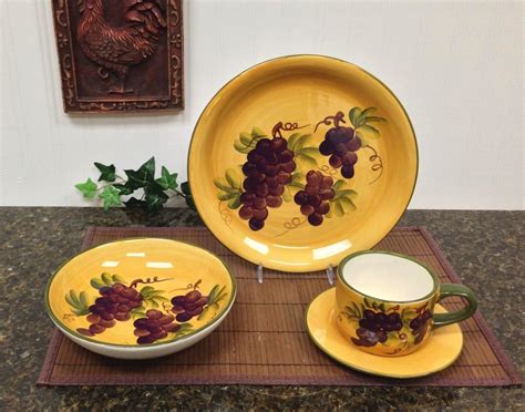 16 Pc Dinnerware Set Dinner Set Tuscany Grape Wine Decor Uk