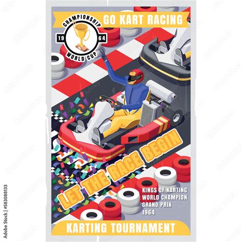 isometric illustrations Go-kart race background poster. Stock Vector ...