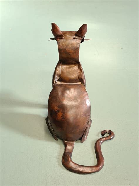 Emily Stone Copper Cat Sitting Sculpture Small Copper Creatures