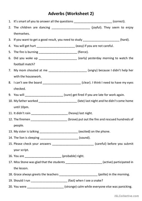 Adverbs English Esl Worksheets Pdf And Doc