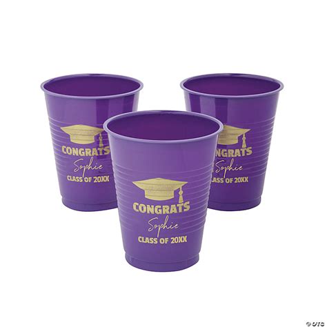 Personalized Purple Graduation Disposable Plastic Cups 40 Ct