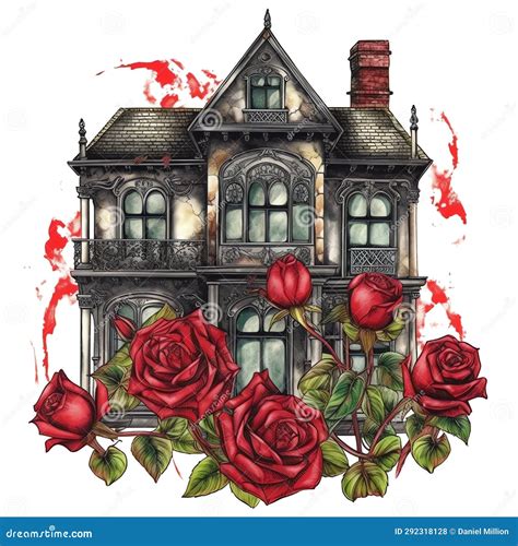 Gothic Gothic Mansion Watercolor Illustration Stock Illustration ...