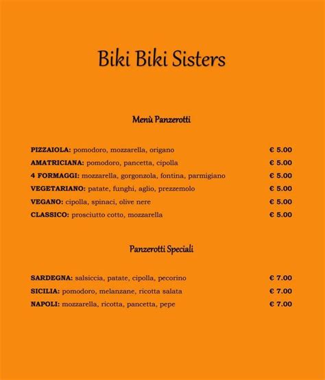 Menu Da Biki Biki Sisters Fast Food Iglesias