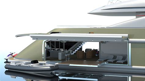 Isa Yachts 630 Superyacht Design Rendering Side Garage — Yacht