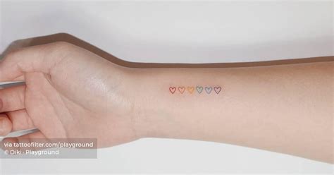 Rainbow Hearts Tattooed On The Wrist Minimalistic