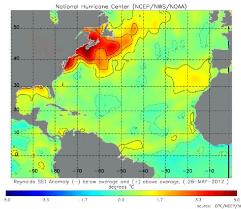 A satellite image of sea surface temperature (SST) anomaly in the North ...