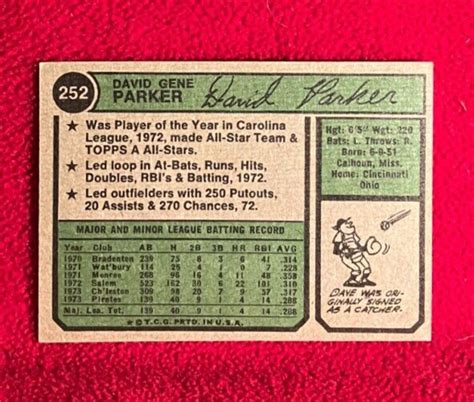 Dave Parker Rc 74 Topps 252 Ungraded Ctr A Corners A Color A