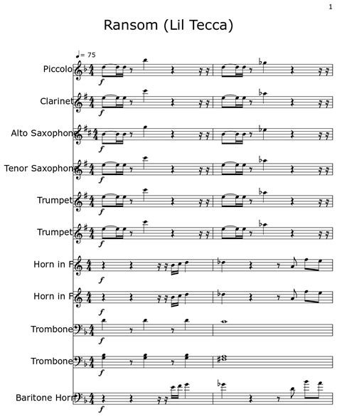 Ransom (Lil Tecca) - Sheet music for Piccolo, Clarinet, Alto Saxophone ...