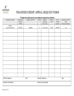 Fillable Online Transfer Credit Appeal Request Form Fax Email Print