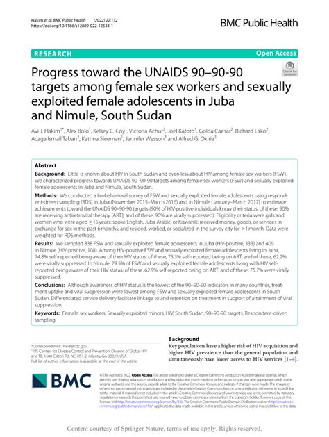 Pdf Progress Toward The Unaids 90 90 90 Targets Among Female Sex