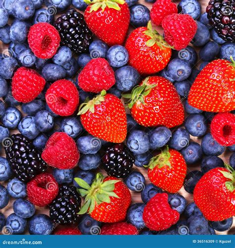 Beeren Hintergrund Erdbeeren Blaubeere Himbeeren Stockbild Bild