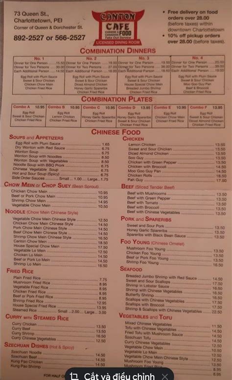 Menu At Canton Cafe Charlottetown