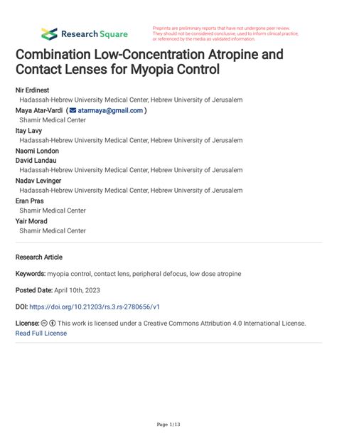 PDF Combination Low Concentration Atropine And Contact Lenses For